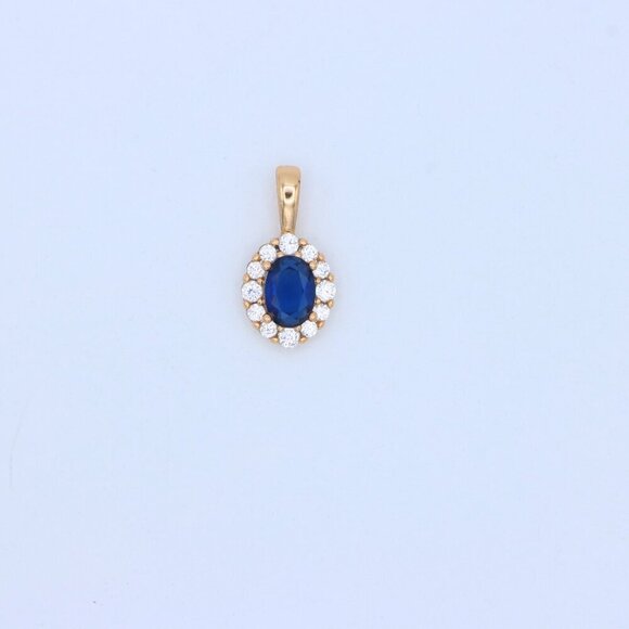 "Royal Blue Oval Pendant with Halo in Gold-Plated Brass Setting, XPPT1815 - Picture 9 of 13